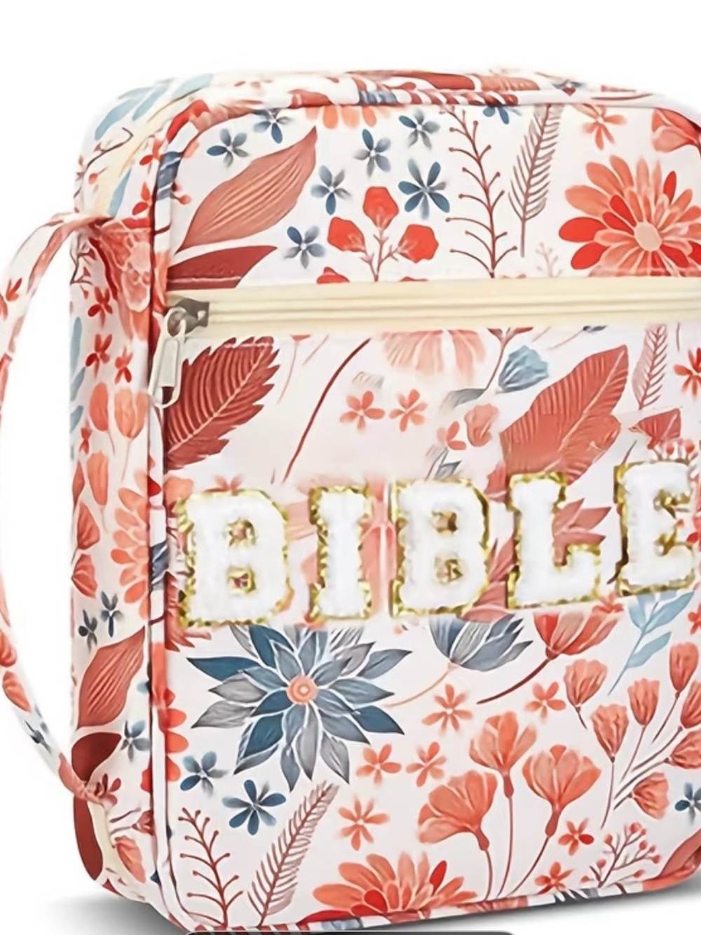 Floral Pink Bible Cover Bag with Gold Trim